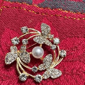 Gold and Silver Butterfly Brooch with Crystals